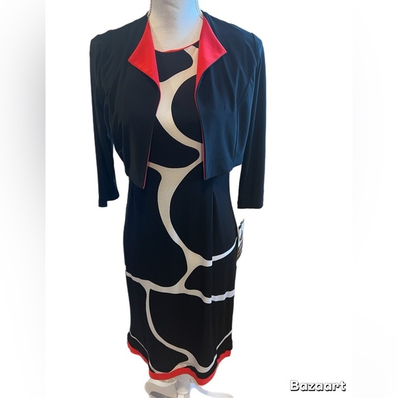 Nina Leonard Dresses & Skirts - Lennie For Nina Leonard NWT Black/red/white Midi Dress 2 Piece Size Small